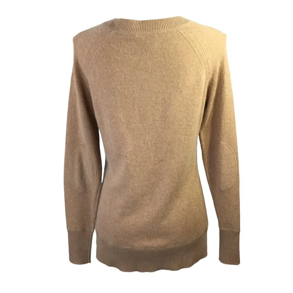 Vertical Design Cashmere Wool Blend Sweater Long Sleeve Beige Size M Elbow Patch - Picture 4 of 8